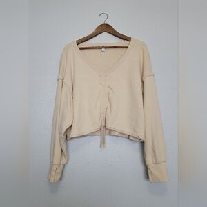 Joy Lab Pale Yellow Cinched Cropped Relaxed Fit Sweatshirt